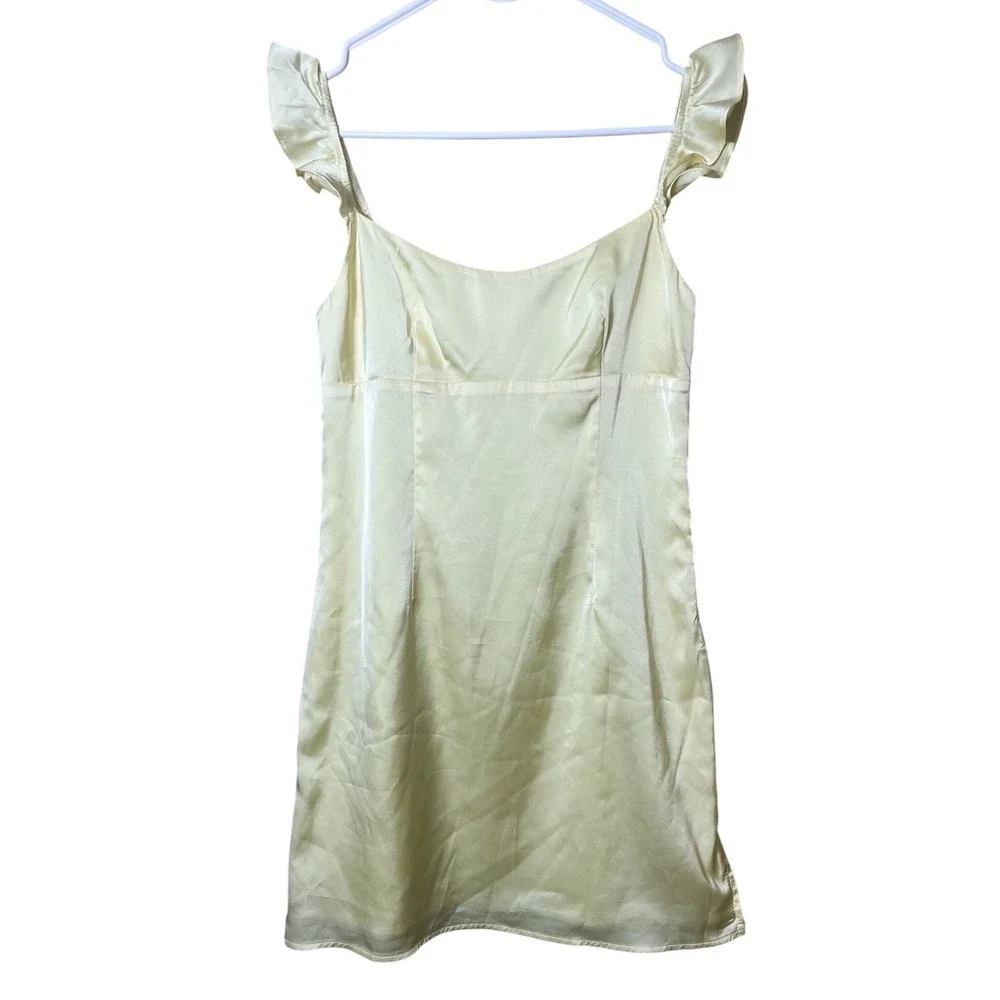 Beginning‎ Boutique Yellow Satin Ruffle Mini Dress Size 4 Coquette Party Summer